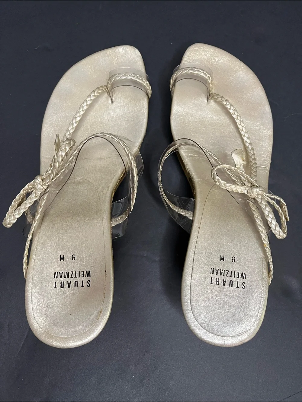 Stuart Weitzman Gold Braided Leather Wedges - Sz 8 - Picture 5 of 9